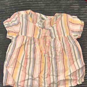 OshKosh B'gosh Pink and Blue Short Sleeve Tee with Ruffled Neckline